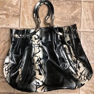Animal Skin Shoulder Bag - Black and Tan